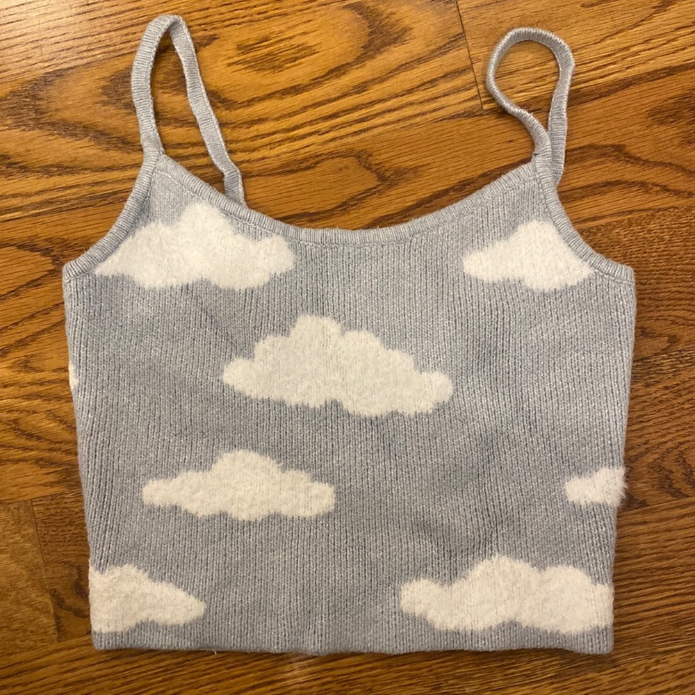 Pacsun, size small blue and white cloud wool tank top
